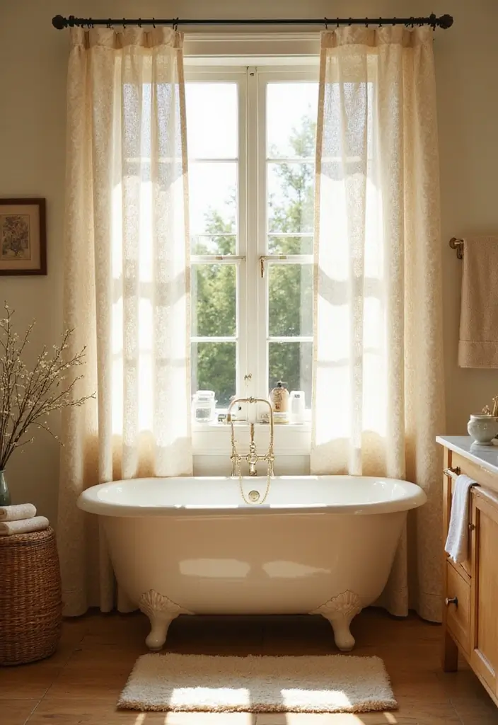 29 Bathroom Window Curtain Ideas That Balance Privacy and Light - 3. Organic Cotton Curtains