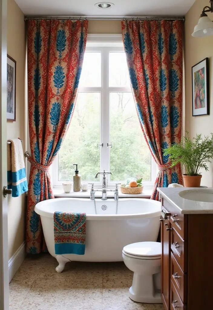 29 Bathroom Window Curtain Ideas That Balance Privacy and Light - 5. Recycled Fabric Curtains