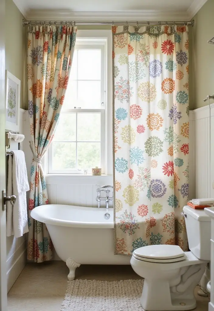 29 Bathroom Window Curtain Ideas That Balance Privacy and Light - 8. Printed Canvas Curtains