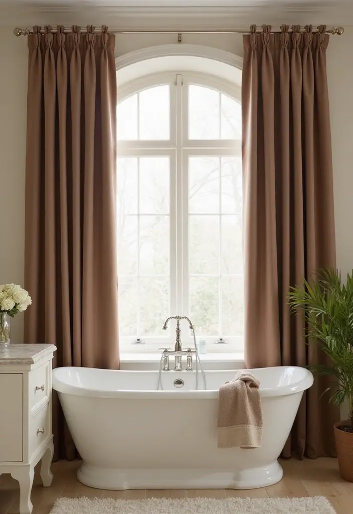 29 Bathroom Window Curtain Ideas That Balance Privacy and Light - 9. Twill Curtains