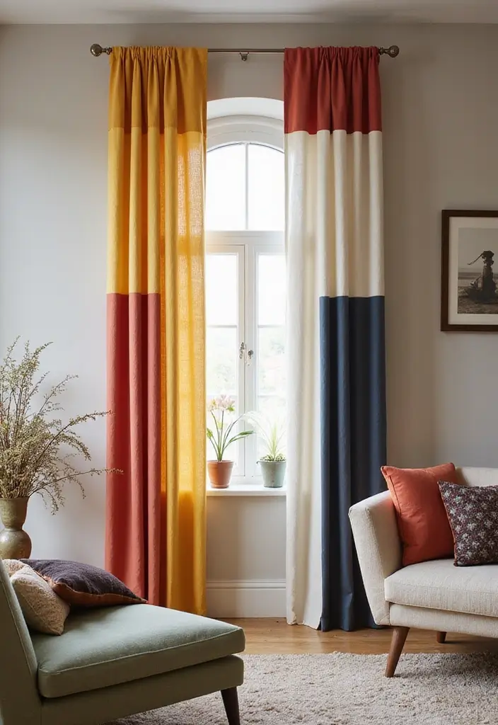 29 Window Curtain Ideas for Every Room Style 11 29 Window Curtain Ideas for Every Room Style - 11. Color-Block Curtains for a Modern Edge