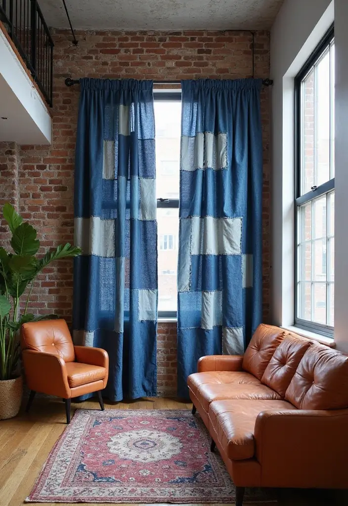 29 Window Curtain Ideas for Every Room Style 19 29 Window Curtain Ideas for Every Room Style - 19. Patchwork Denim Curtains for an Urban Edge