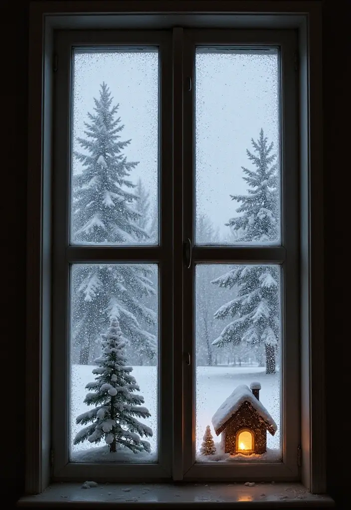 29 Window Snow Spray Ideas for Festive Vibes 17 29 Window Snow Spray Ideas for Festive Vibes - 17. Cozy Cabin Silhouettes