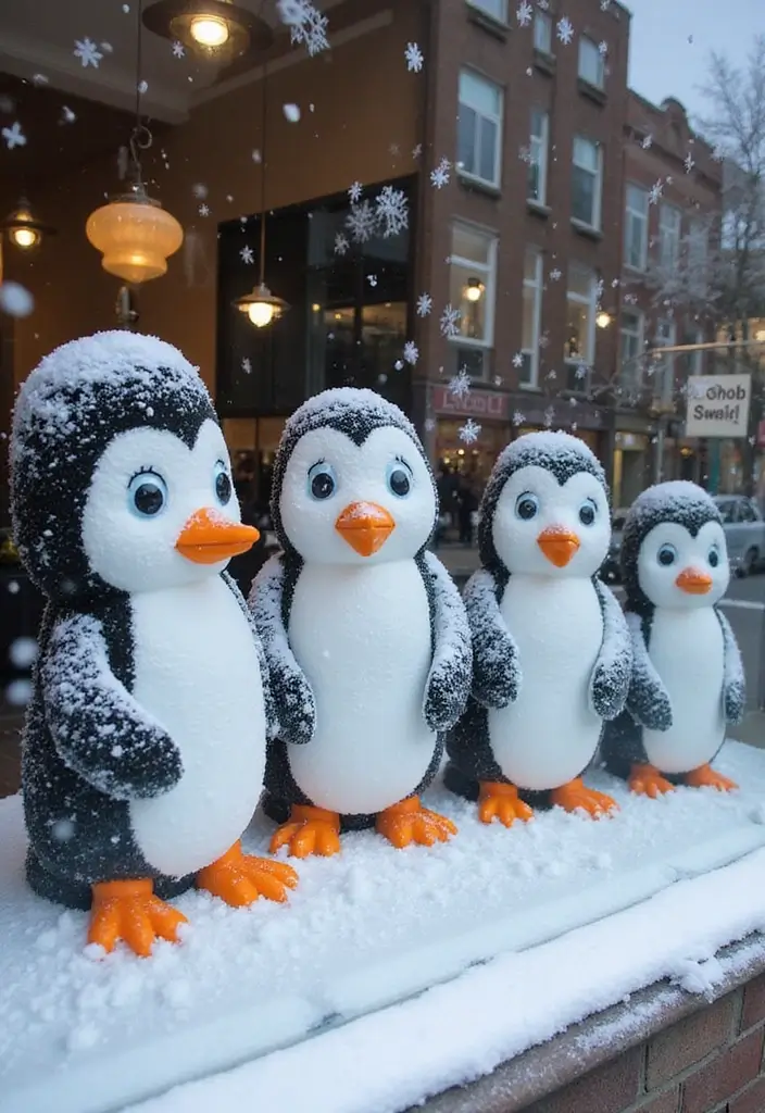 29 Window Snow Spray Ideas for Festive Vibes 18 29 Window Snow Spray Ideas for Festive Vibes - 18. Whimsical Penguin Parade