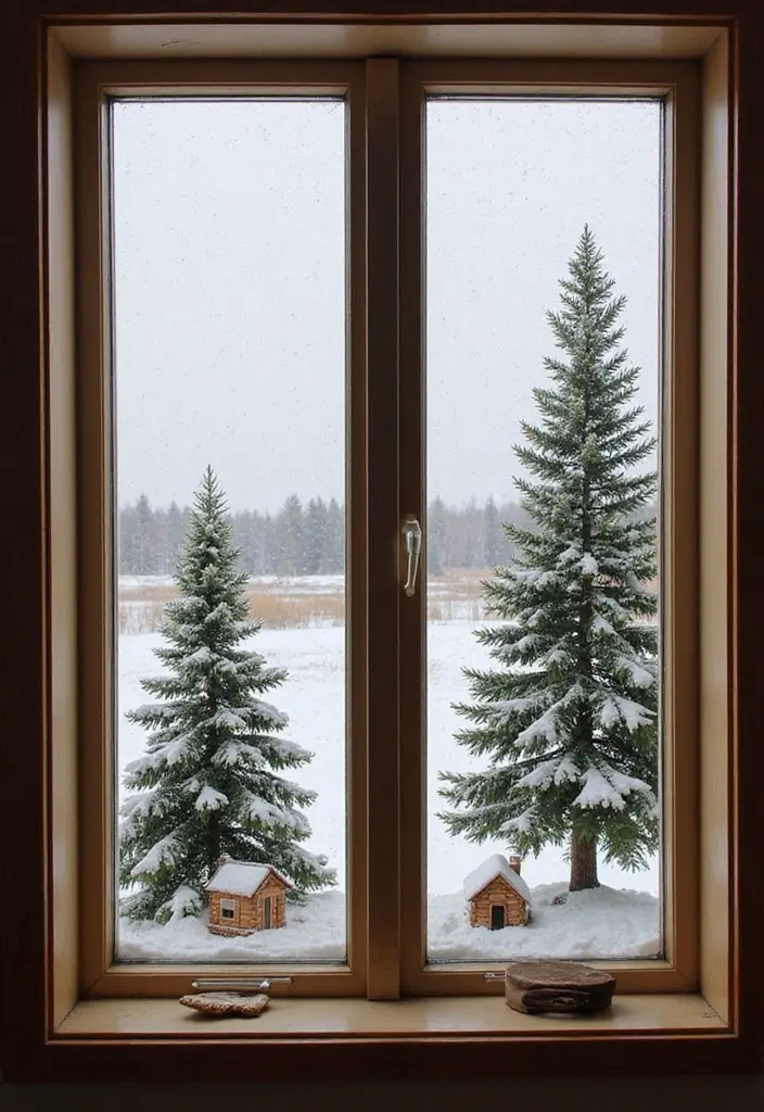 29 Window Snow Spray Ideas for Festive Vibes 22 29 Window Snow Spray Ideas for Festive Vibes - 22. Rustic Winter Accents