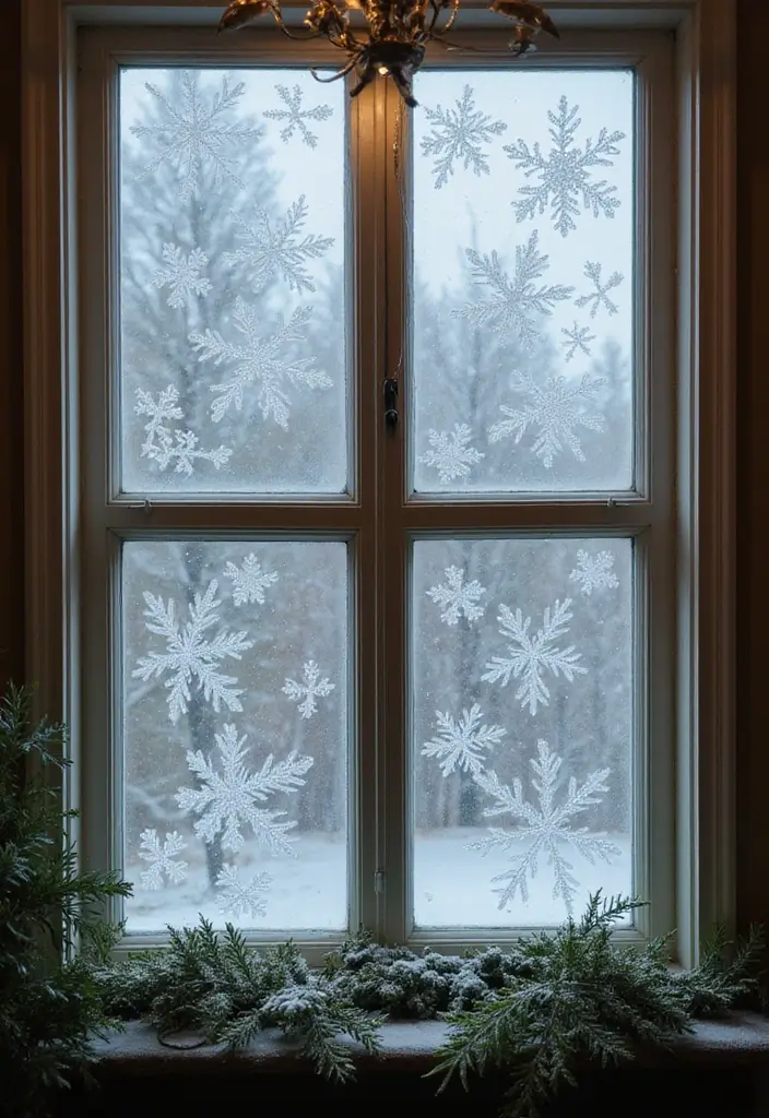 29 Window Snow Spray Ideas for Festive Vibes 24 29 Window Snow Spray Ideas for Festive Vibes - 24. Frosted Botanical Designs