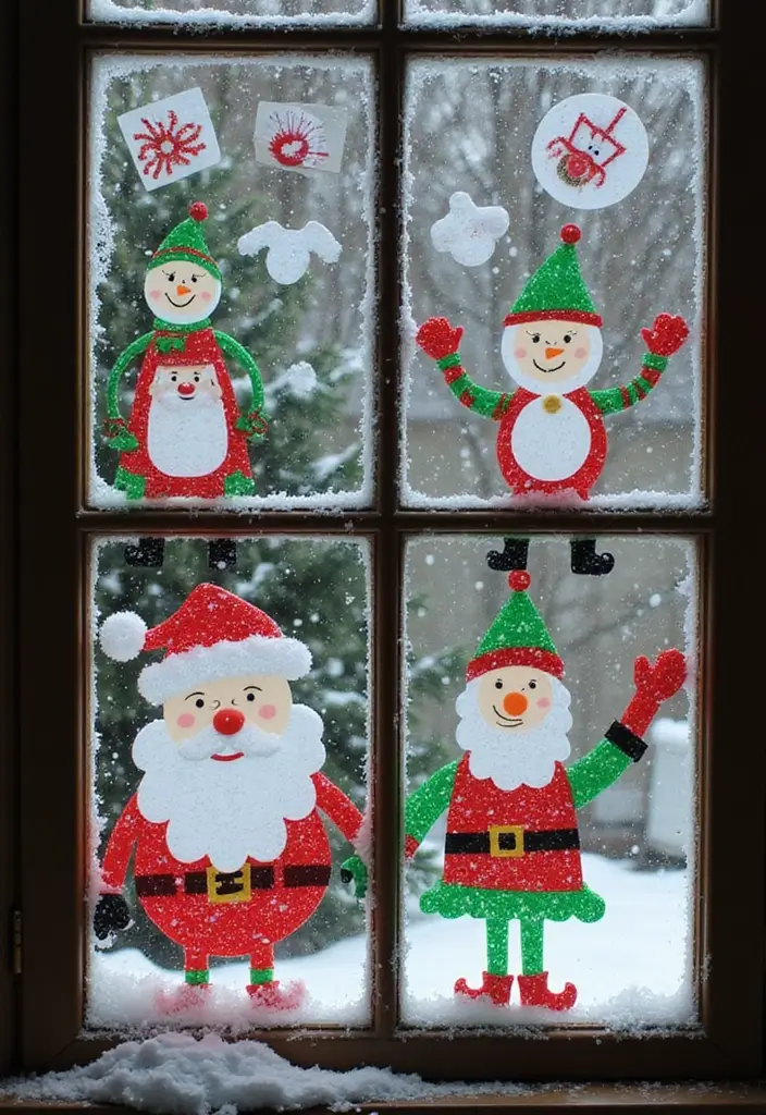 29 Window Snow Spray Ideas for Festive Vibes 28 29 Window Snow Spray Ideas for Festive Vibes - 28. Fun Holiday Characters