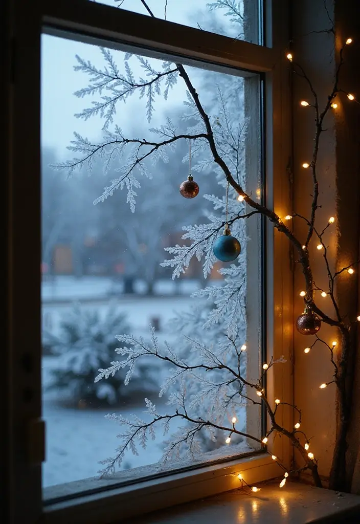 29 Window Snow Spray Ideas for Festive Vibes 3 29 Window Snow Spray Ideas for Festive Vibes - 3. Frosted Branches