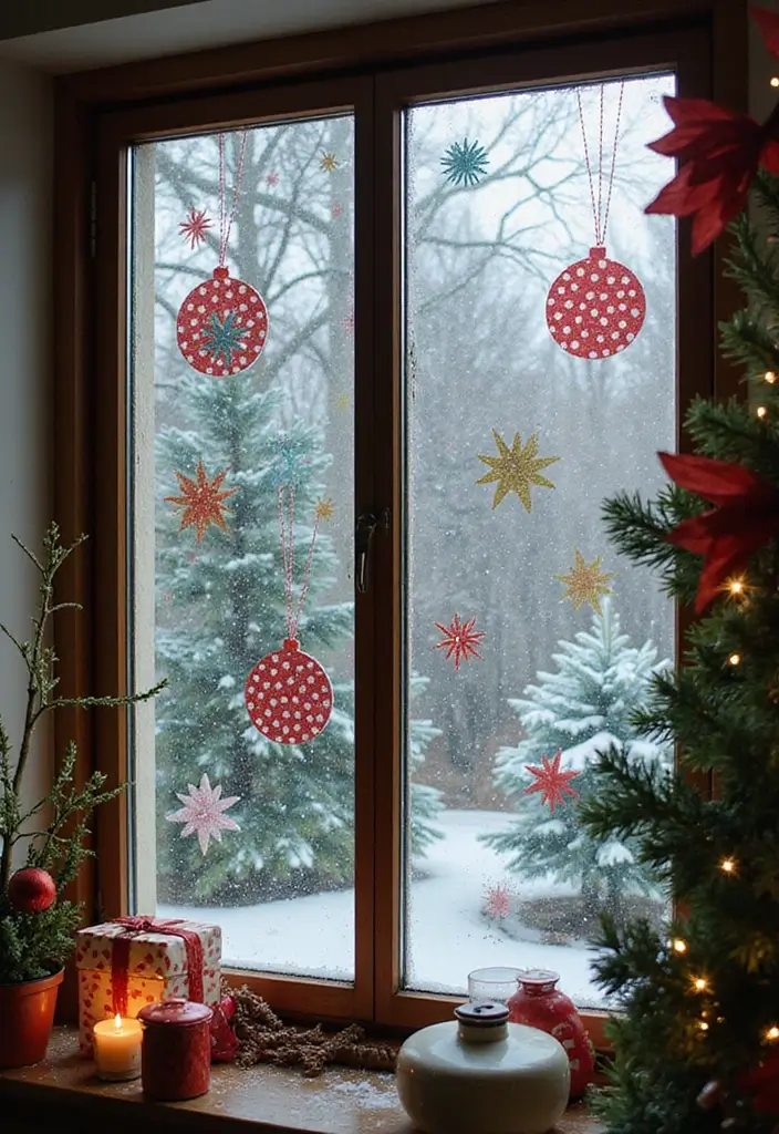 29 Window Snow Spray Ideas for Festive Vibes 7 29 Window Snow Spray Ideas for Festive Vibes - 7. Retro Holiday Patterns