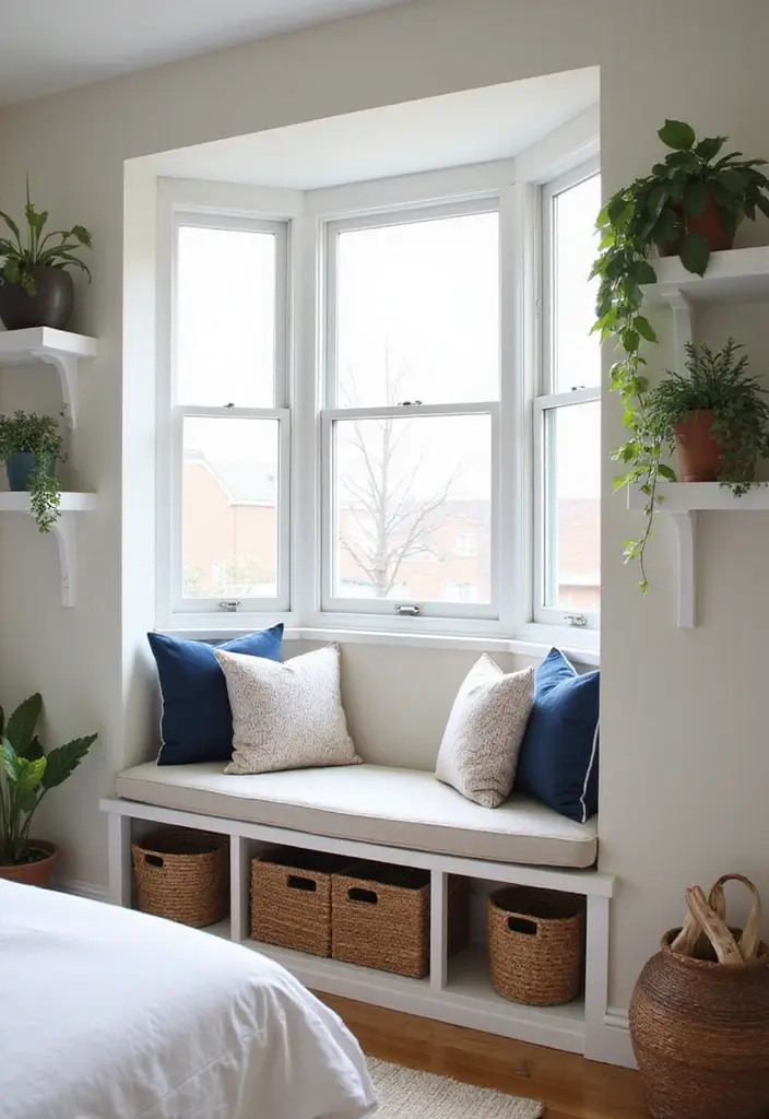 30+ Bay Window Bedroom Ideas for Extra Charm - 12. Creative Storage Solutions