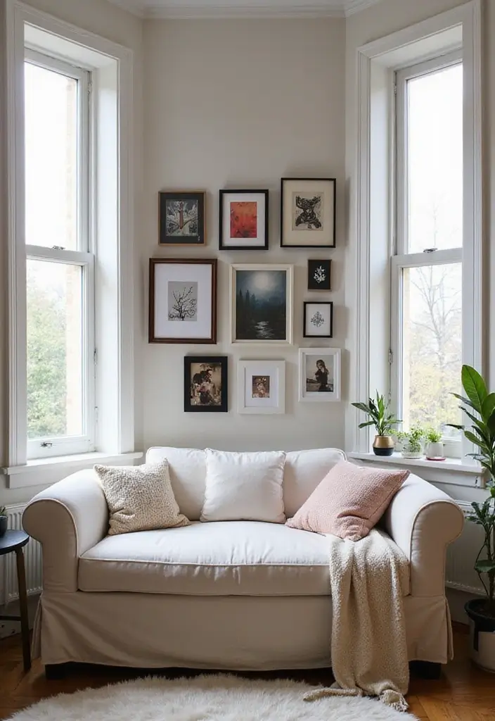 30+ Bay Window Bedroom Ideas for Extra Charm - 13. Personal Artwork Displays
