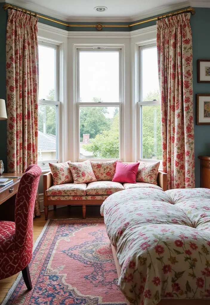 30+ Bay Window Bedroom Ideas for Extra Charm - 15. Playful Patterns