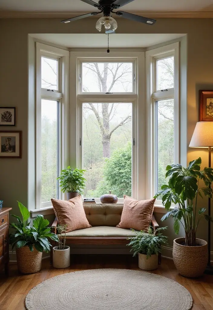 30+ Bay Window Bedroom Ideas for Extra Charm - 23. Nature-Inspired Decor