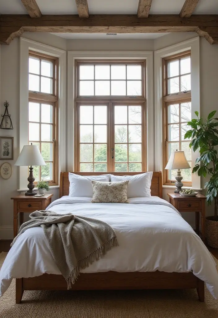 30+ Bay Window Bedroom Ideas for Extra Charm - 25. Rustic Farmhouse Vibe