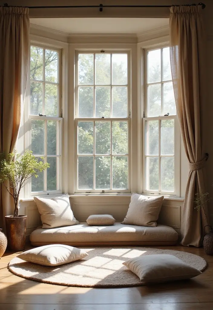 30+ Bay Window Bedroom Ideas for Extra Charm - 26. Create a Meditation Space