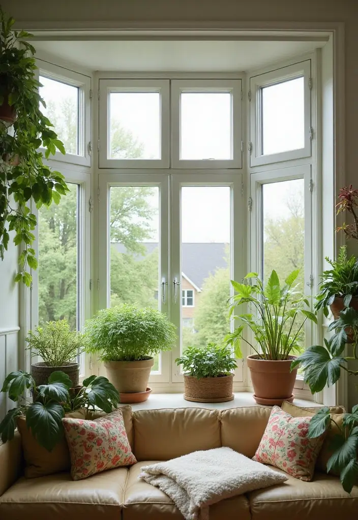 30+ Bay Window Bedroom Ideas for Extra Charm - 5. Indoor Plants for Freshness