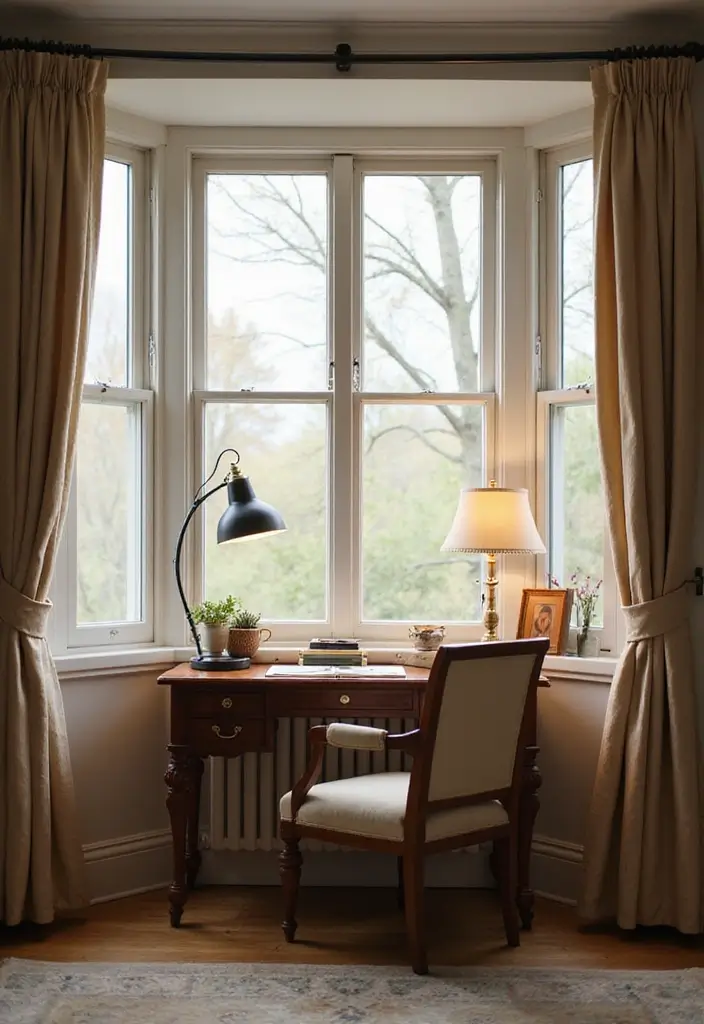 30+ Bay Window Bedroom Ideas for Extra Charm - 7. Incorporate a Desk
