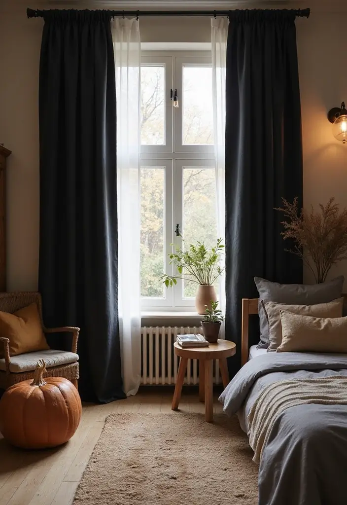 30 Black Curtains Bedroom Ideas for a Bold Look - 12. Warm and Welcoming