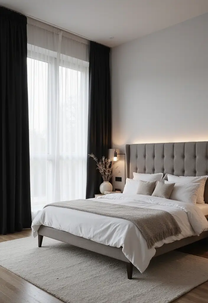 30 Black Curtains Bedroom Ideas for a Bold Look - 2. Modern Minimalist