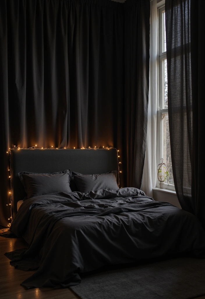 30 Black Curtains Bedroom Ideas for a Bold Look - 20. Romantic Retreat