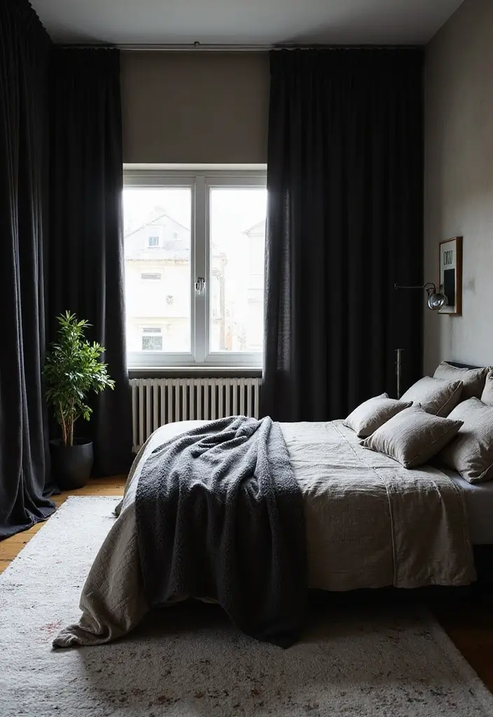 30 Black Curtains Bedroom Ideas for a Bold Look - 26. Sophisticated Layering