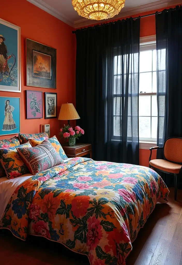 30 Black Curtains Bedroom Ideas for a Bold Look - 28. Bold Prints and Patterns