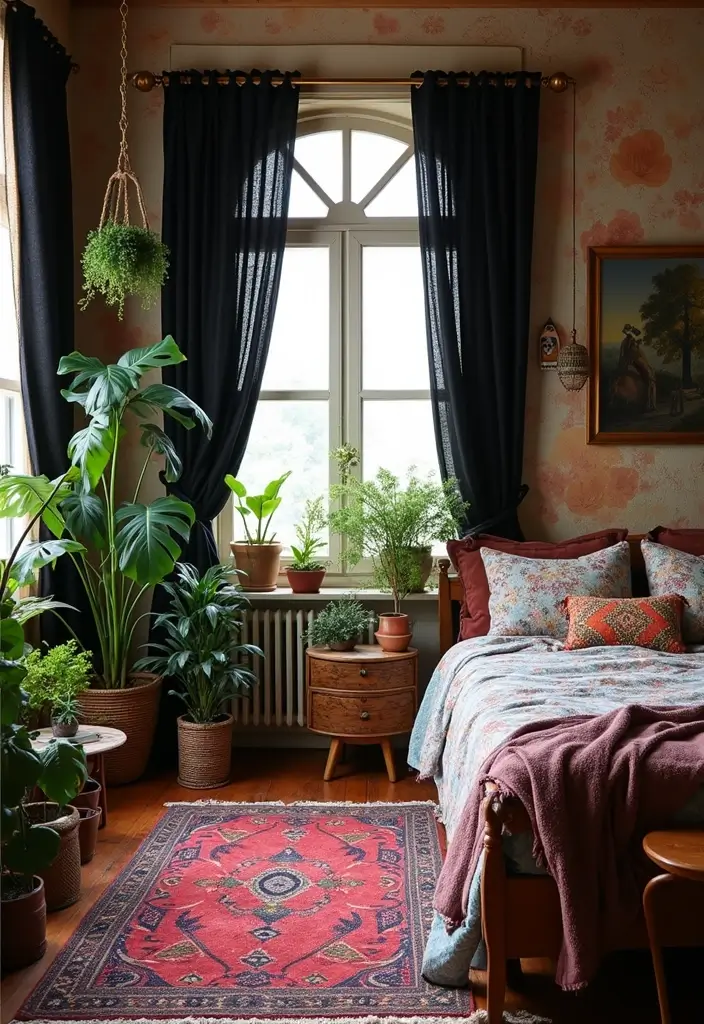 30 Black Curtains Bedroom Ideas for a Bold Look - 3. Eclectic Bohemian Vibes