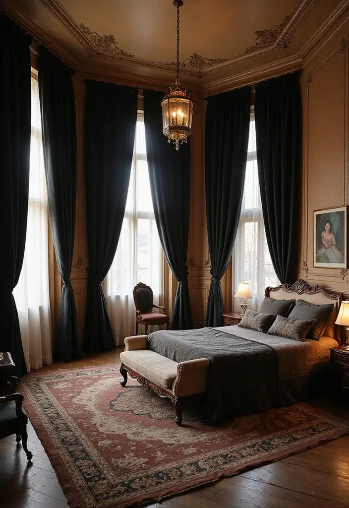 30 Black Curtains Bedroom Ideas for a Bold Look - 4. Classic Elegance
