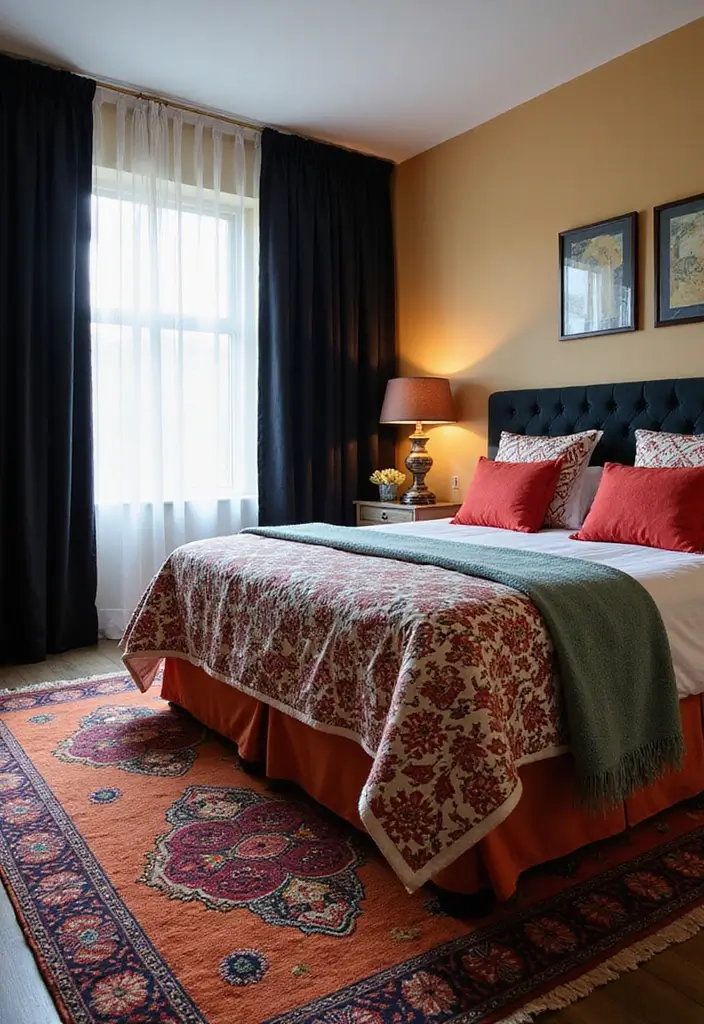 30 Black Curtains Bedroom Ideas for a Bold Look - 8. Contemporary Color Pop