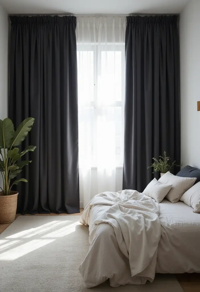 30 Black Curtains Bedroom Ideas for a Bold Look - 9. Serenity with Soft Fabrics