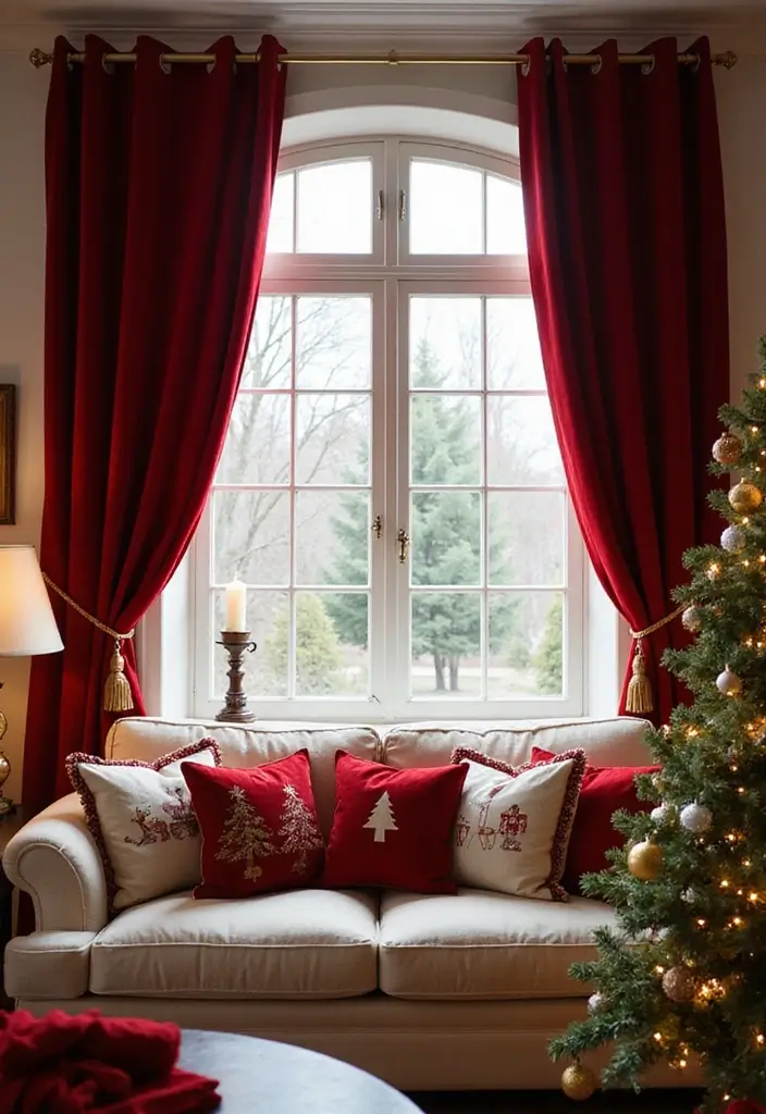 30+ Christmas Curtain Ideas That Set the Holiday Mood 1 30+ Christmas Curtain Ideas That Set the Holiday Mood - 1. Classic Red Velvet Drapes