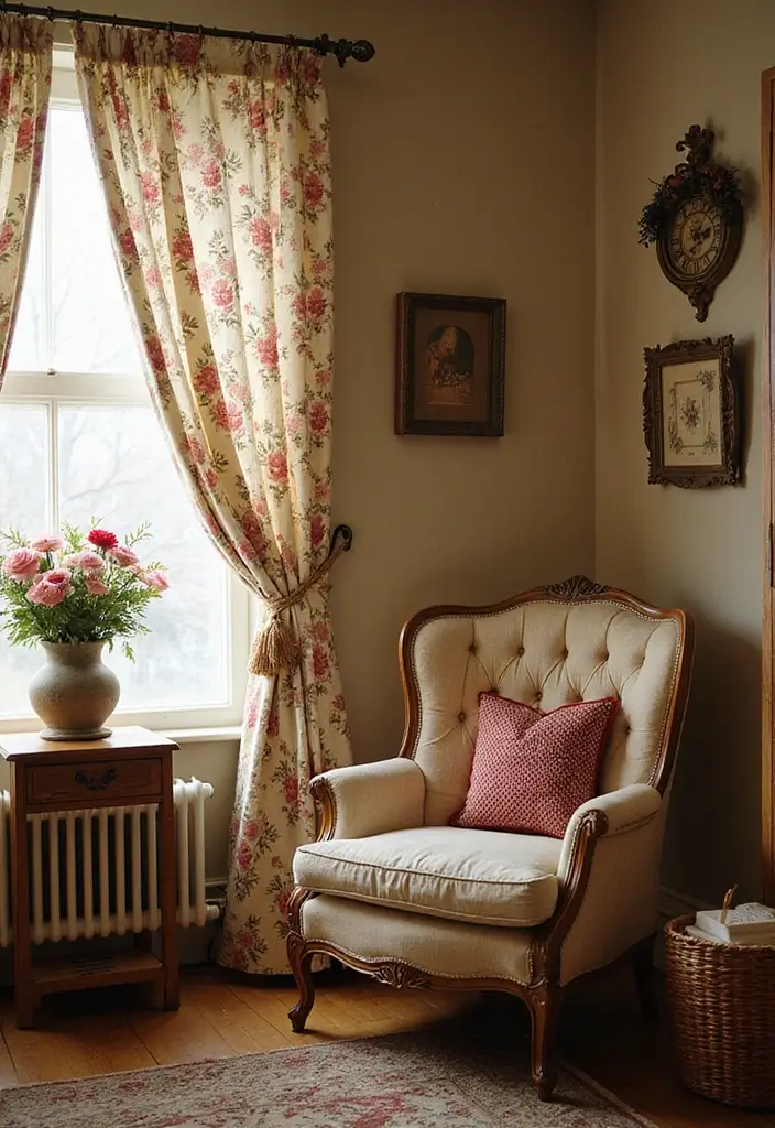 30+ Christmas Curtain Ideas That Set the Holiday Mood 13 30+ Christmas Curtain Ideas That Set the Holiday Mood - 13. Vintage Floral Patterns