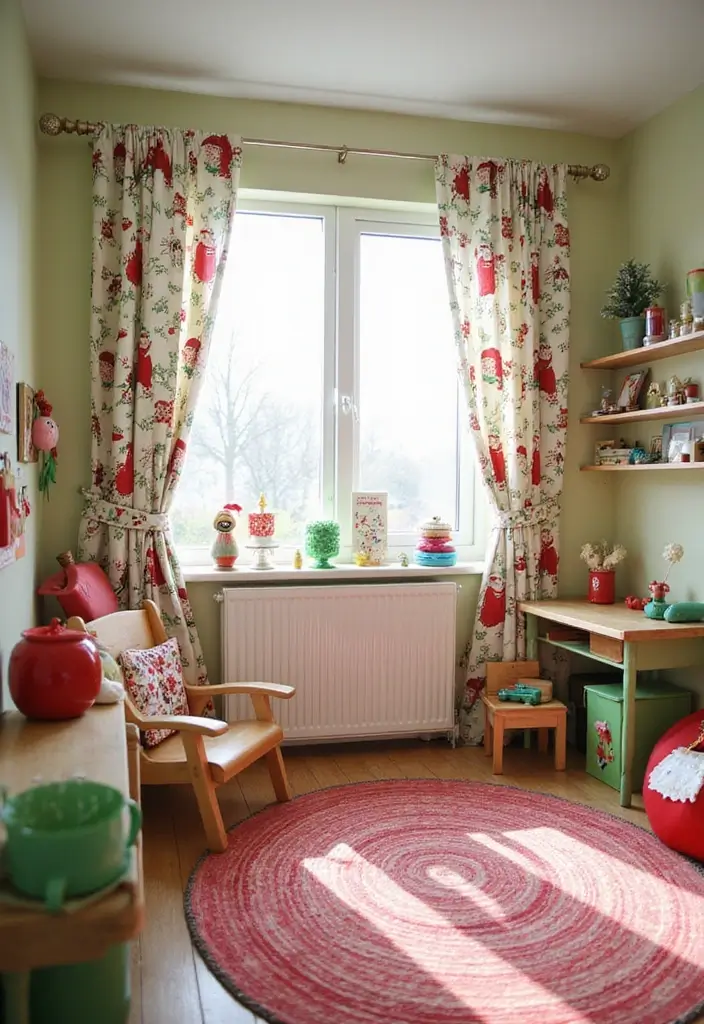 30+ Christmas Curtain Ideas That Set the Holiday Mood 19 30+ Christmas Curtain Ideas That Set the Holiday Mood - 19. Whimsical Holiday Characters