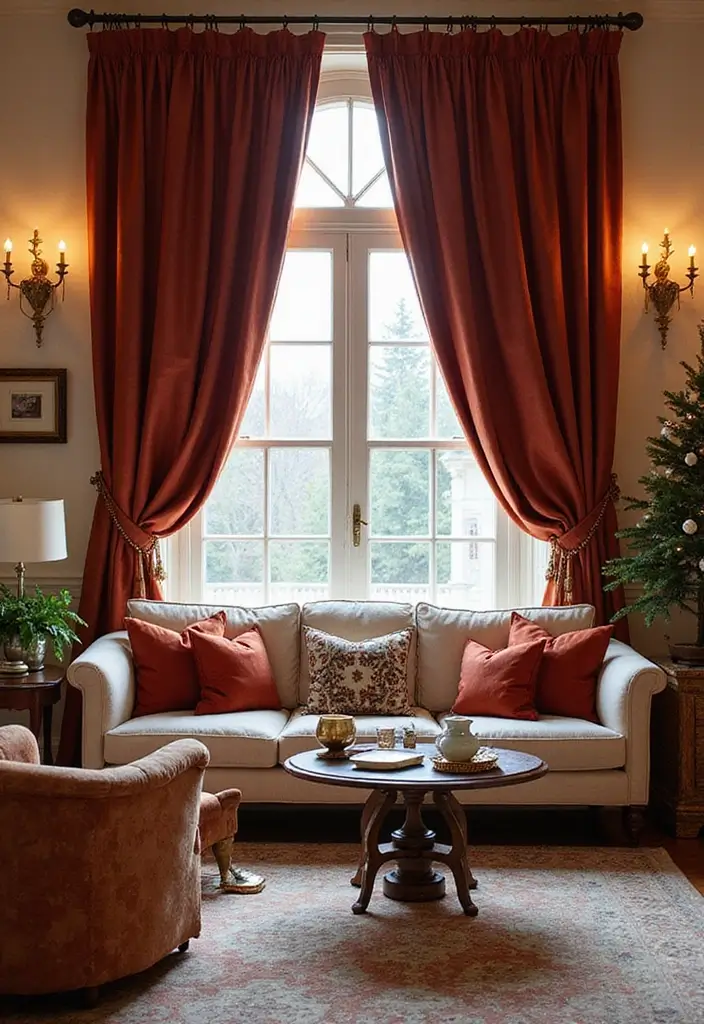 30+ Christmas Curtain Ideas That Set the Holiday Mood 20 30+ Christmas Curtain Ideas That Set the Holiday Mood - 20. Luxurious Silk Drapes