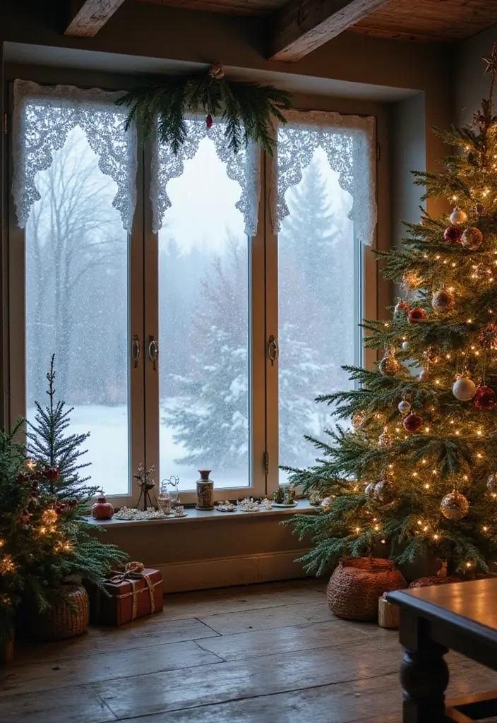30+ Christmas Curtain Ideas That Set the Holiday Mood 25 30+ Christmas Curtain Ideas That Set the Holiday Mood - 25. Frosted Window Treatments