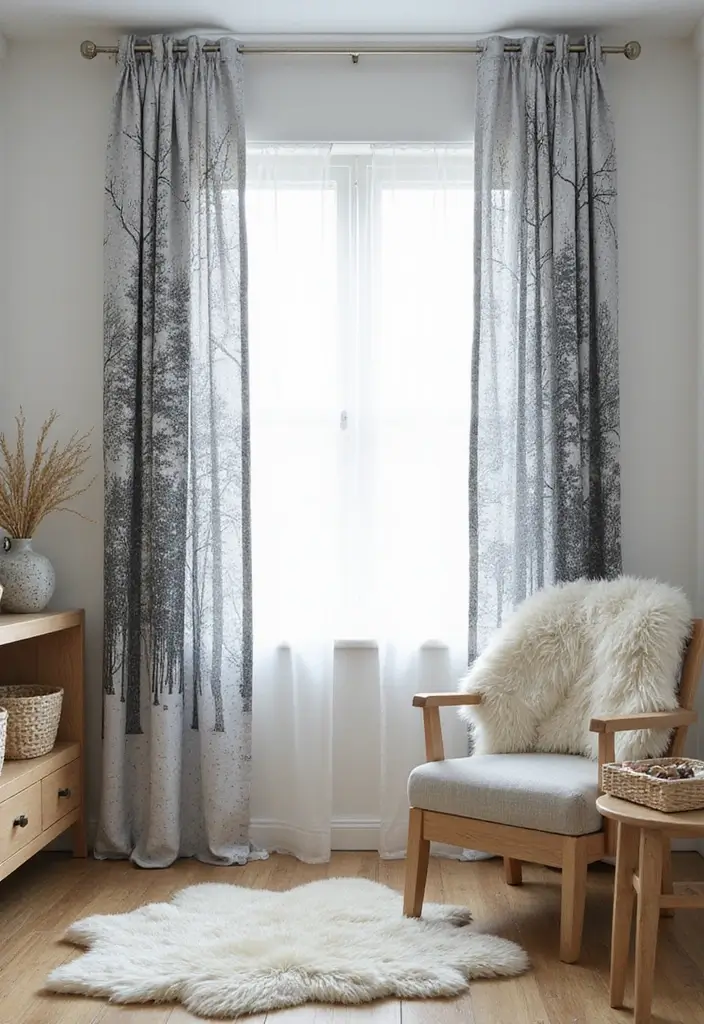30+ Christmas Curtain Ideas That Set the Holiday Mood 6 30+ Christmas Curtain Ideas That Set the Holiday Mood - 6. Snowy Forest Prints