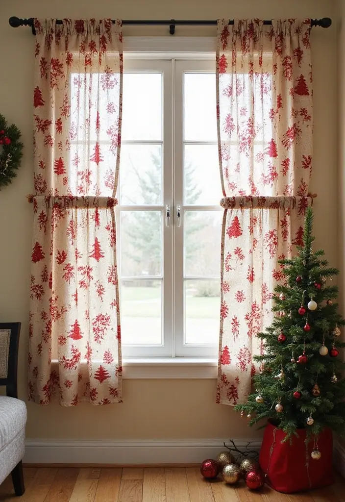 30+ Christmas Curtain Ideas That Set the Holiday Mood 8 30+ Christmas Curtain Ideas That Set the Holiday Mood - 8. Holiday-Themed Tablecloth Curtains