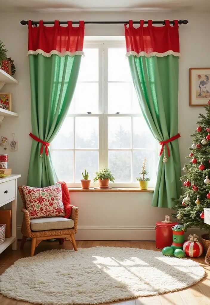 30+ Christmas Curtain Ideas That Set the Holiday Mood 9 30+ Christmas Curtain Ideas That Set the Holiday Mood - 9. Bright and Bold Wall Decals