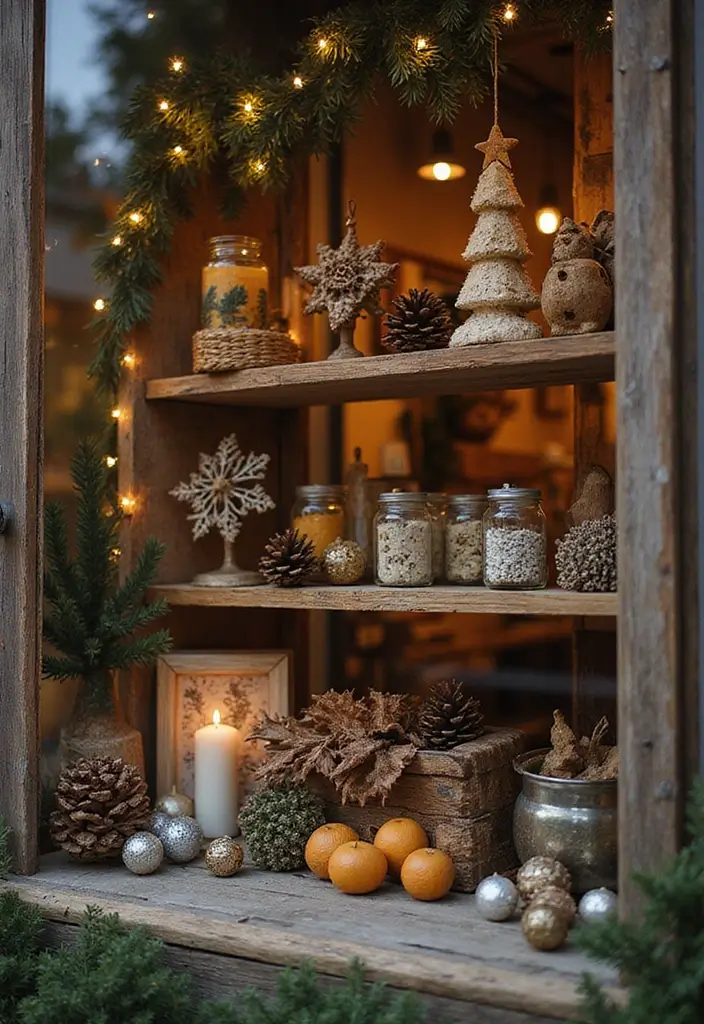 30+ Christmas Shop Window Display Ideas That Sell - 1. Rustic Reclaimed Wood Christmas