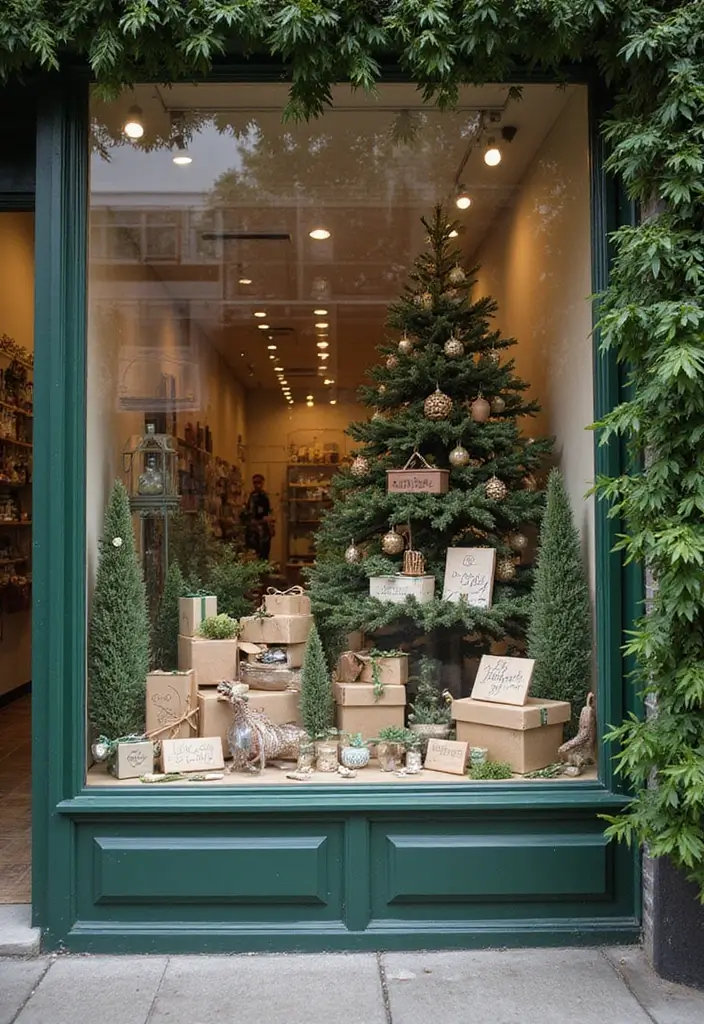 30+ Christmas Shop Window Display Ideas That Sell - 11. Green Gift Guide