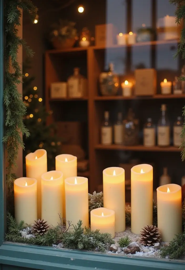 30+ Christmas Shop Window Display Ideas That Sell - 14. Natural Candle Display
