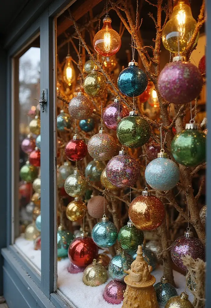 30+ Christmas Shop Window Display Ideas That Sell - 17. Colorful Recycled Glass Ornaments