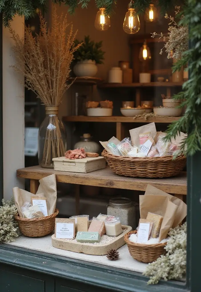 30+ Christmas Shop Window Display Ideas That Sell - 19. Natural Spa Gifts