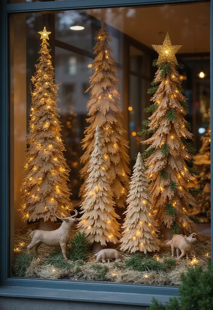 30+ Christmas Shop Window Display Ideas That Sell - 22. Nature-Inspired Christmas Trees