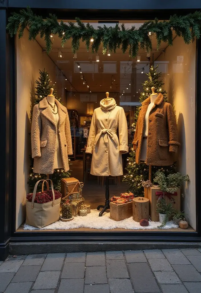 30+ Christmas Shop Window Display Ideas That Sell - 27. Sustainable Winter Fashion