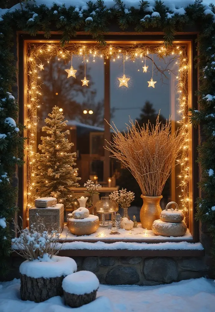 30+ Christmas Shop Window Display Ideas That Sell - 4. Natural Elements Extravaganza
