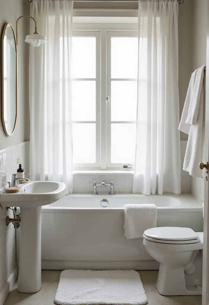 30 Small Bathroom with Window Ideas You’ll Adore - 16. Light and Airy Textures