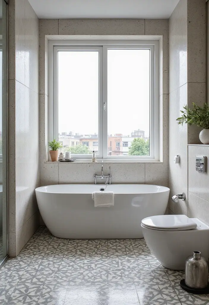 30 Small Bathroom with Window Ideas You’ll Adore - 22. Sophisticated Tiles