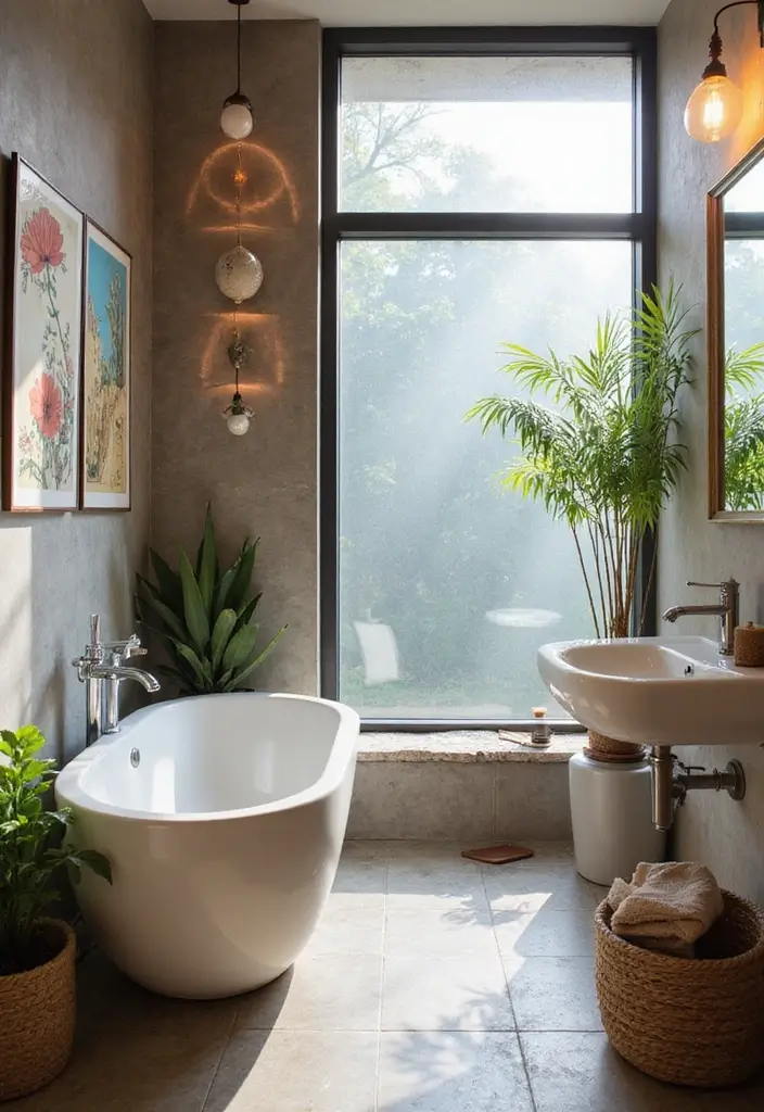 30 Small Bathroom with Window Ideas You’ll Adore - 24. Unique Art Installations