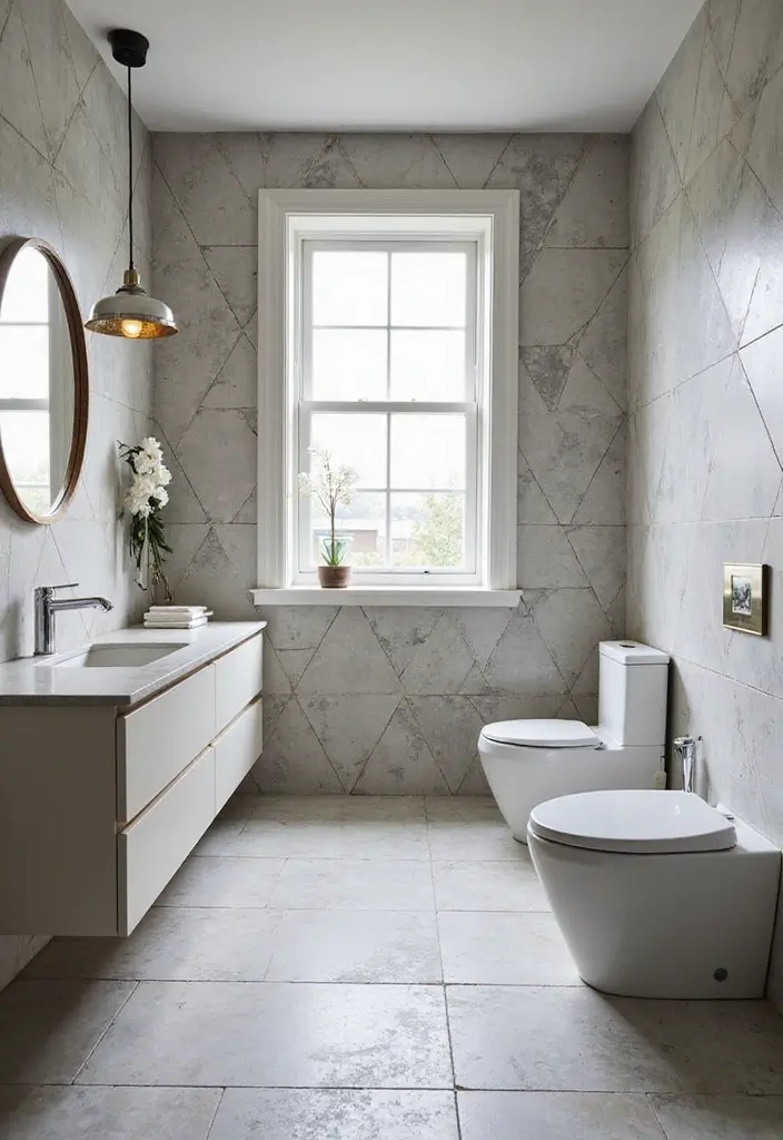30 Small Bathroom with Window Ideas You’ll Adore - 25. Geometric Shapes
